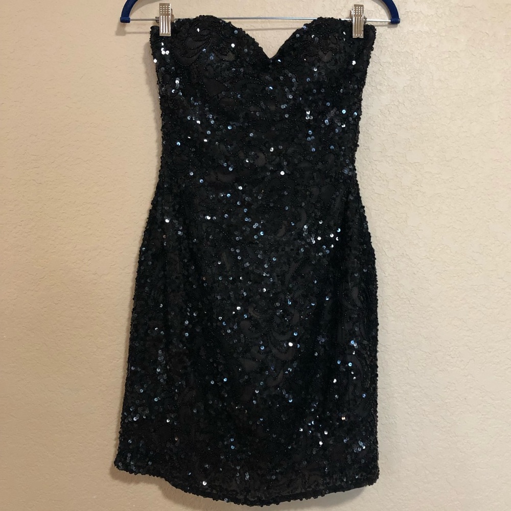 Scala 2 Black Sequin Beaded Strapless Mini Dress - image 1